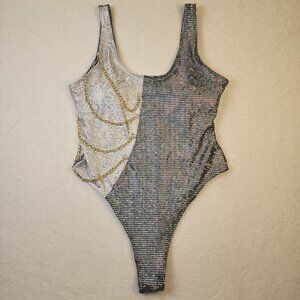 Elegant Silver and Gold Women's One Piece Swimsuit